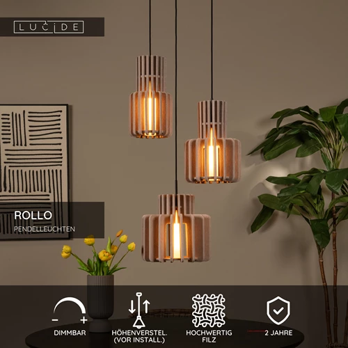 Lucide ROLLO - Pendelleuchten - 3xE27 - Taupe - USP